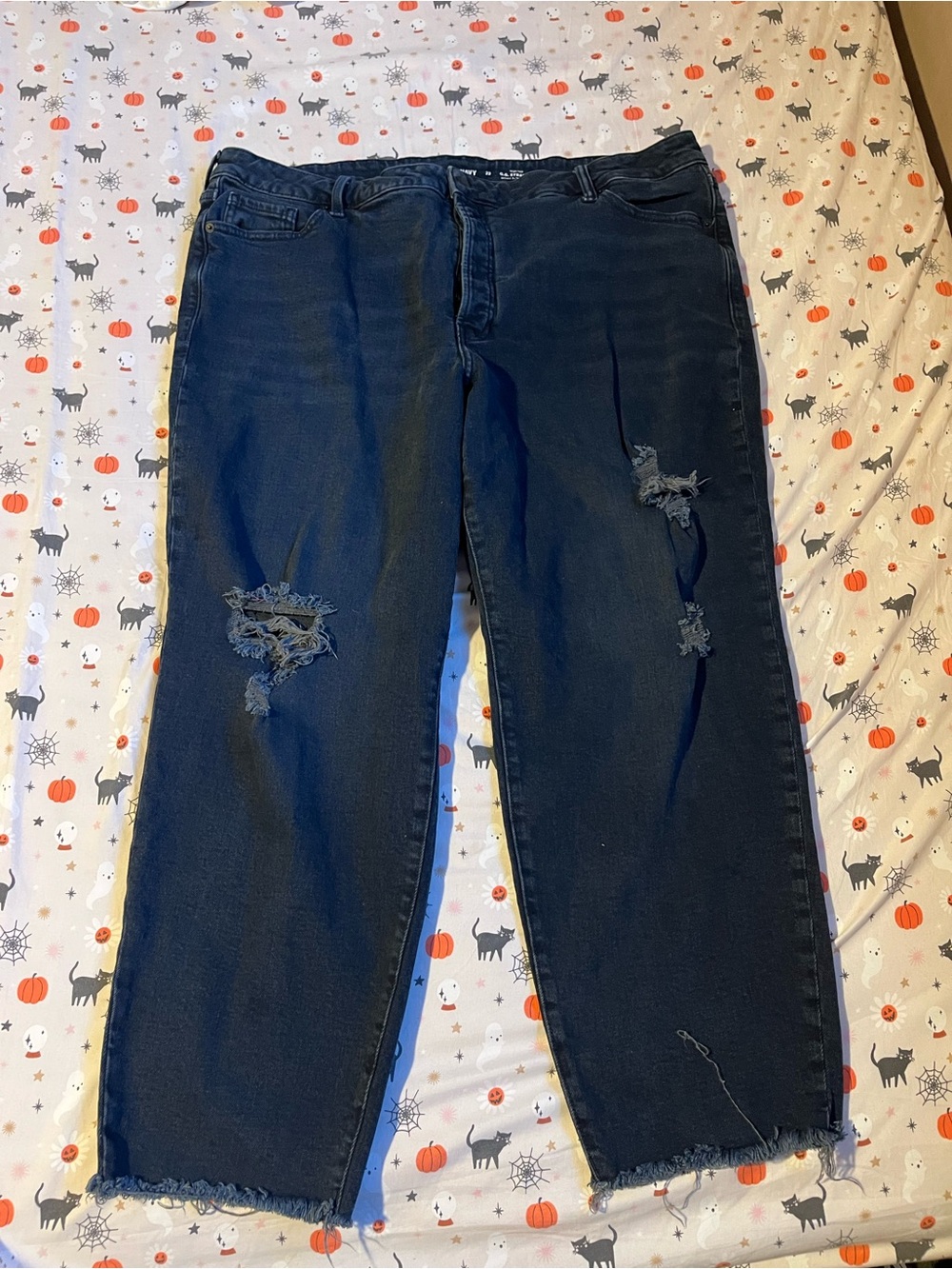 Old Navy Women’s Distressed Straight-Leg Jeans - Dark Blue
